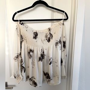 Express Smocked Off the Shoulder Floral Top Size L